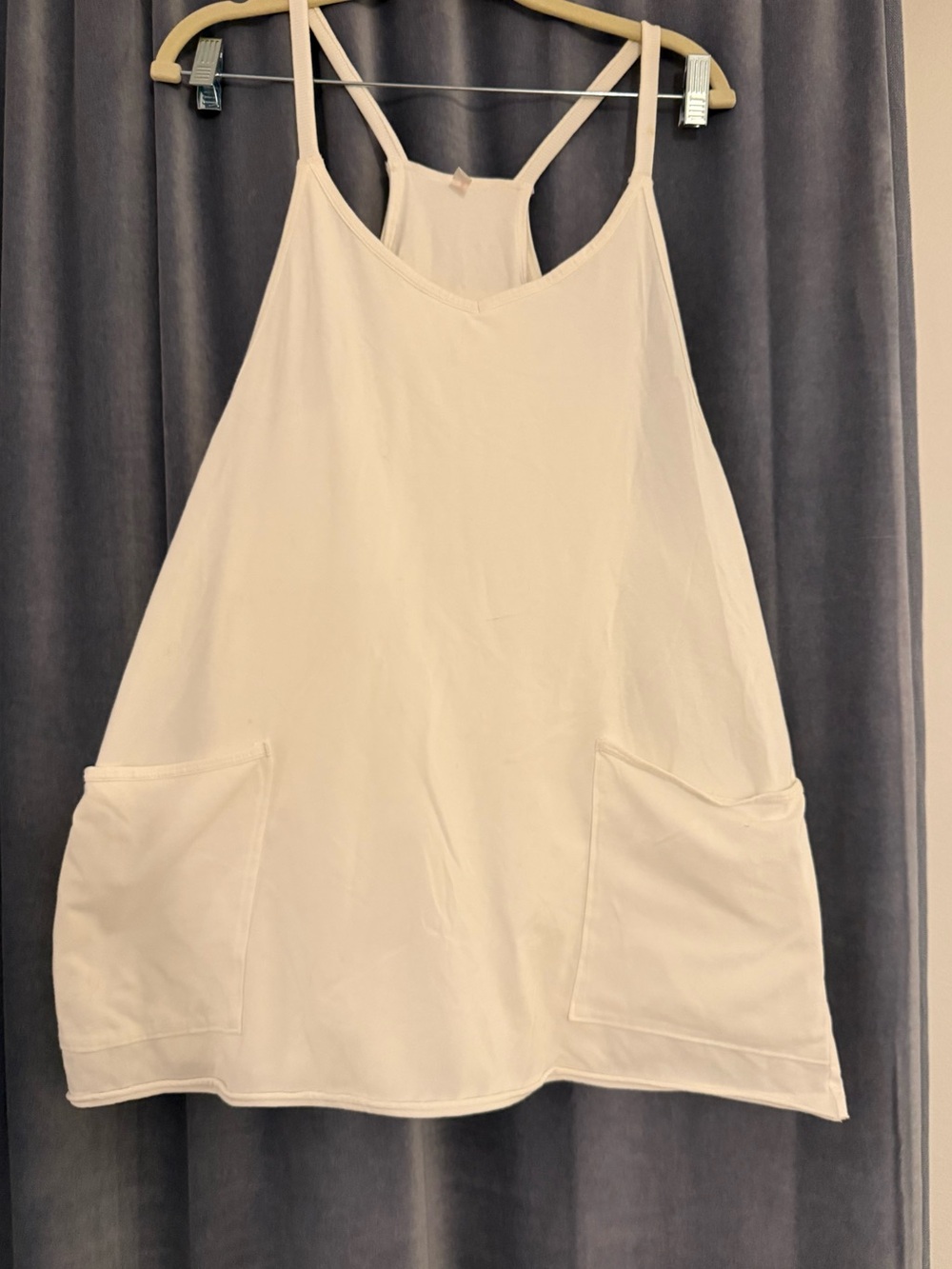 Free People White Spaghetti Strap Tank Top with Front Pockets